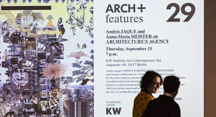 Anna-Maria Meister im Gespräch mit Andrés Jacque, ARCH+ features 29, Berlin 2014. Foto: David von Becker