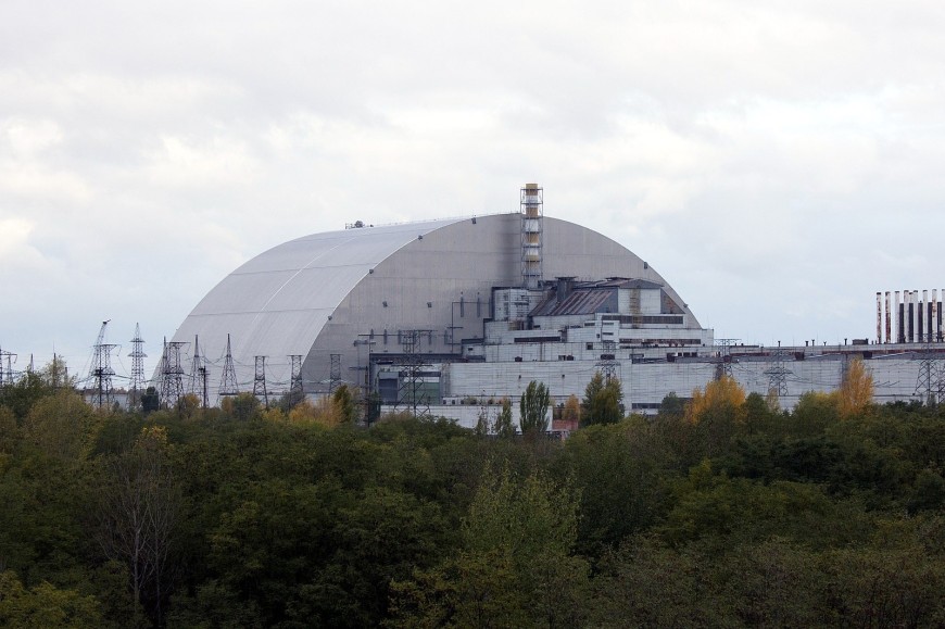 The New Safe Confinement in final position over reactor 4 at Chernobyl Nuclear Power Plant.